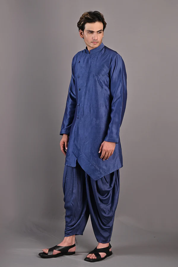 Jacinto - Blue Abstract Embroidered Kurta & Salwar Set - Image 4