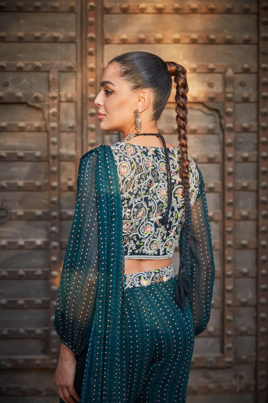 Jenina- Printed Sharara Saree Set - Image 4