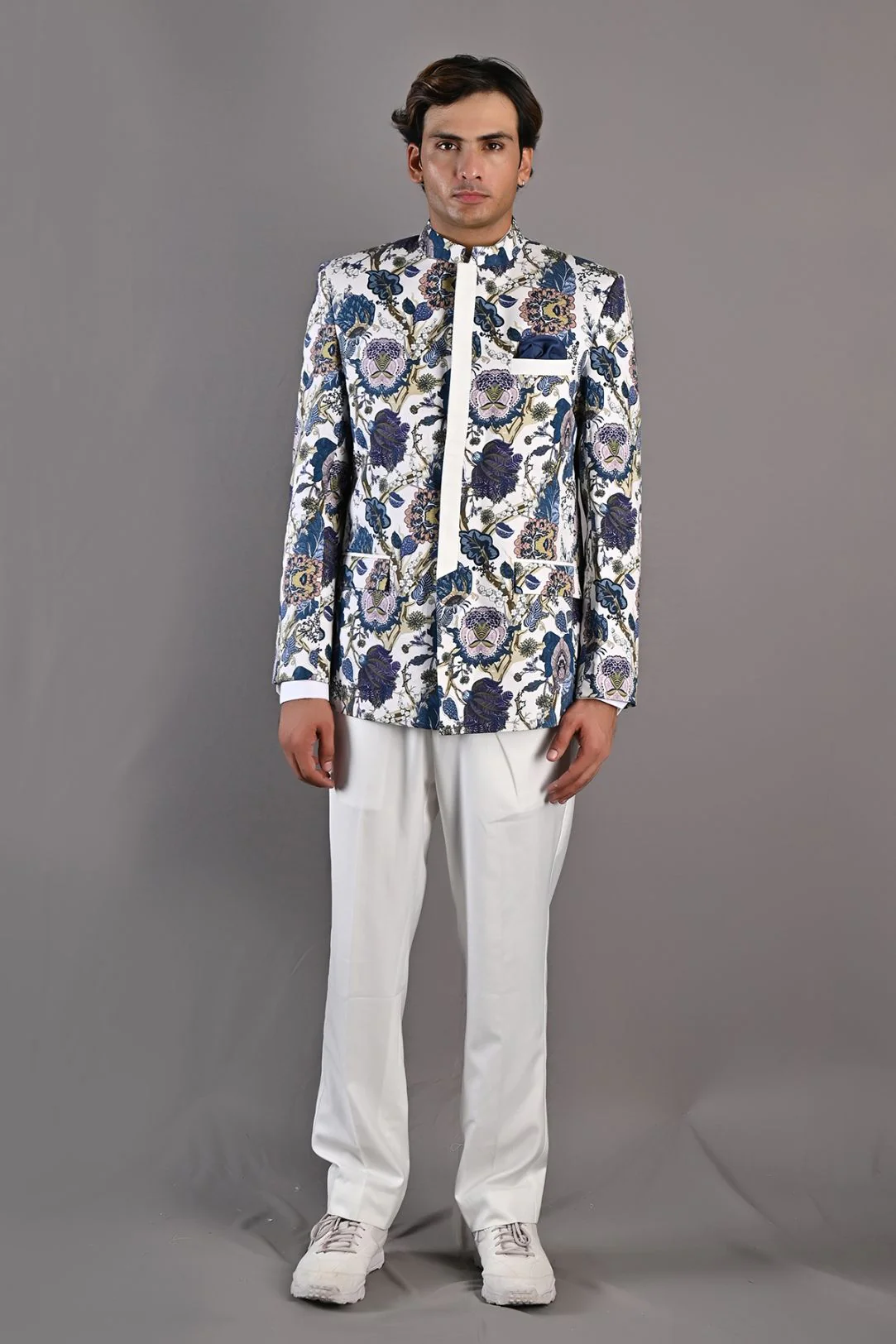 Karl Multi Printed Bandhgala Jacket Set with pant