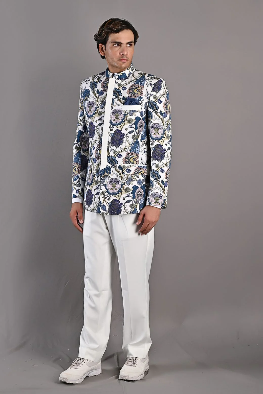 Karl Multi Printed Bandhgala Jacket Set with pant - Image 2