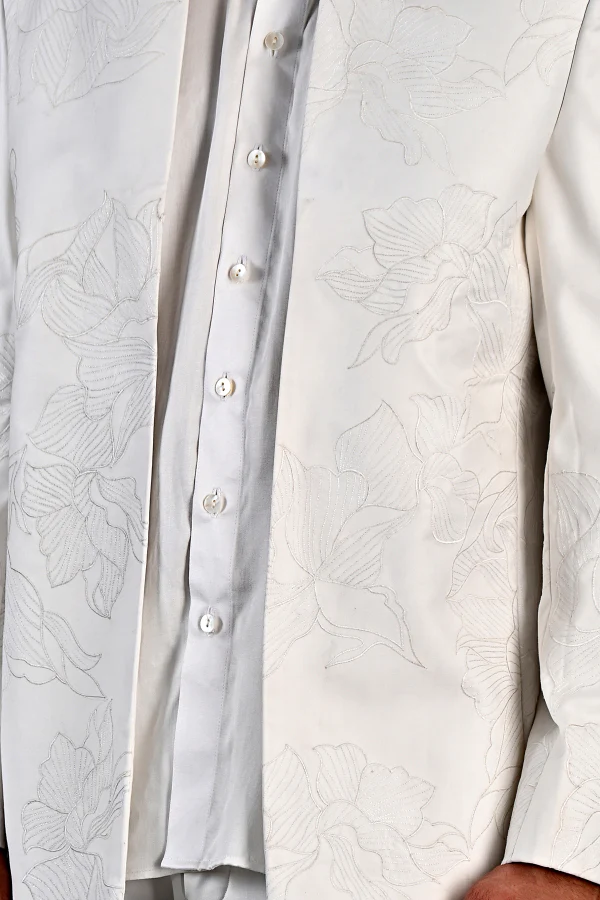Kirk - Off white Abstract Embroidered Open Jacket Set - Image 2