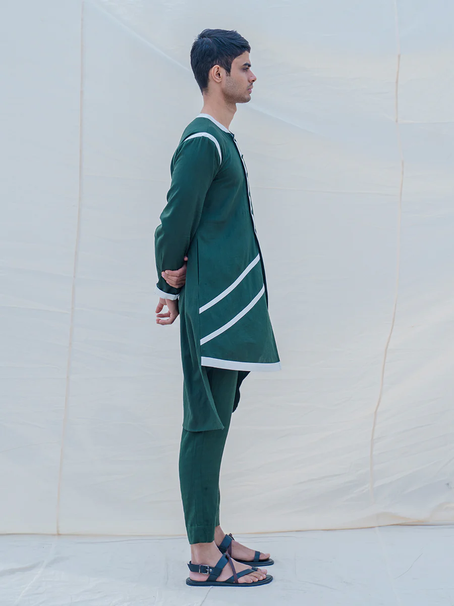 Cotton X Linen In Green Kurta - Image 3