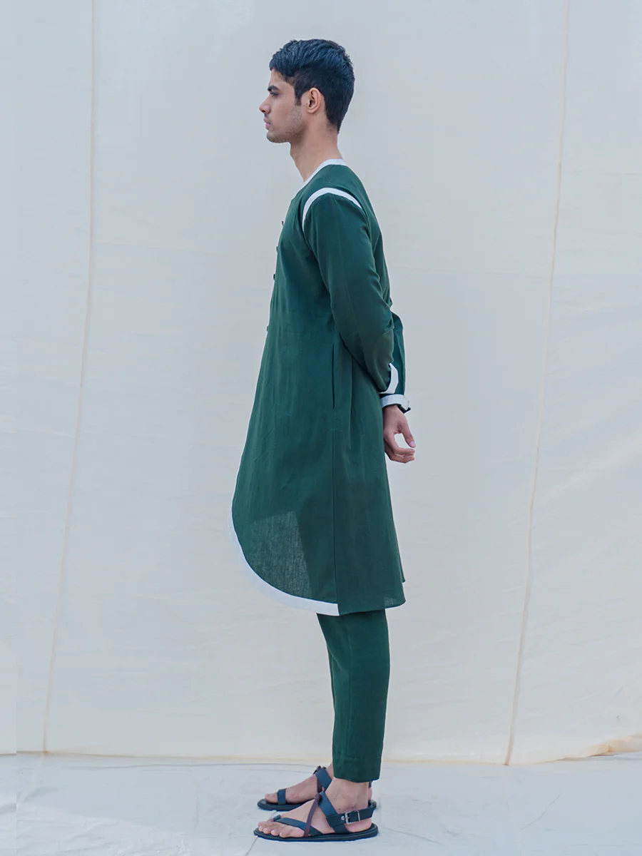 Cotton X Linen In Green Kurta - Image 4