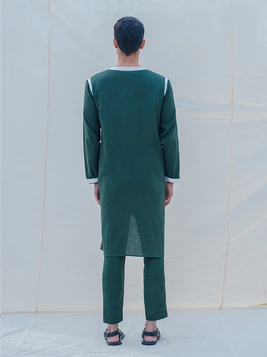 Cotton X Linen In Green Kurta - Image 5
