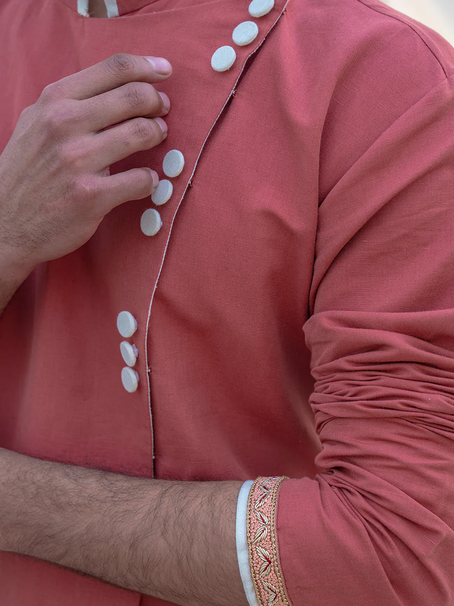 Cotton X Linen Coral & Mean Kurta - Image 3