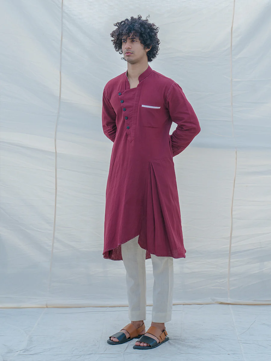 Cotton X Linen in Maroon Kurta - Image 3