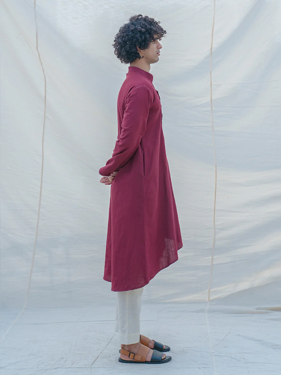 Cotton X Linen in Maroon Kurta - Image 4