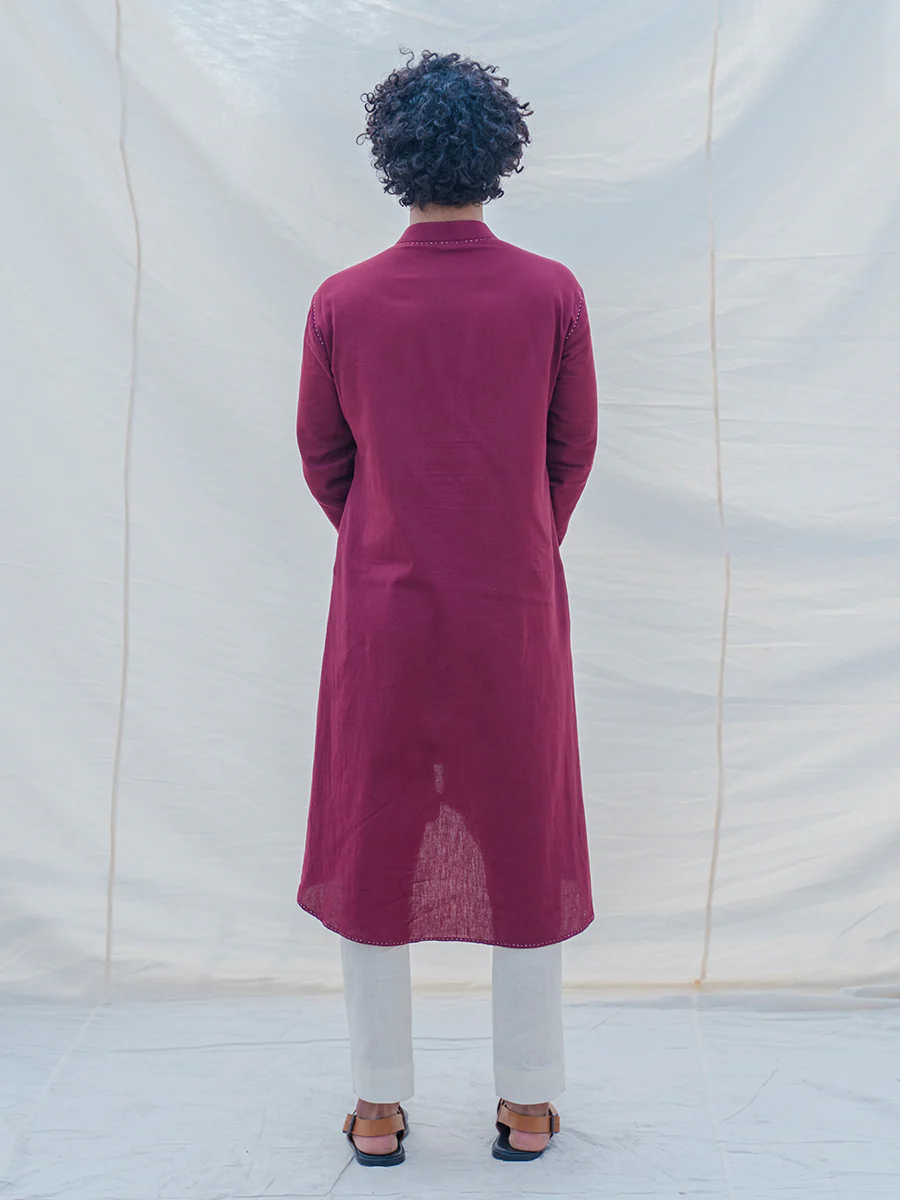 Cotton X Linen in Maroon Kurta - Image 5
