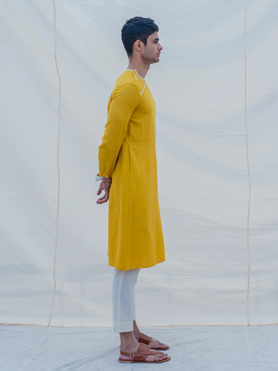 Cotton X Linen Indisputably Yellow Kurta - Image 3