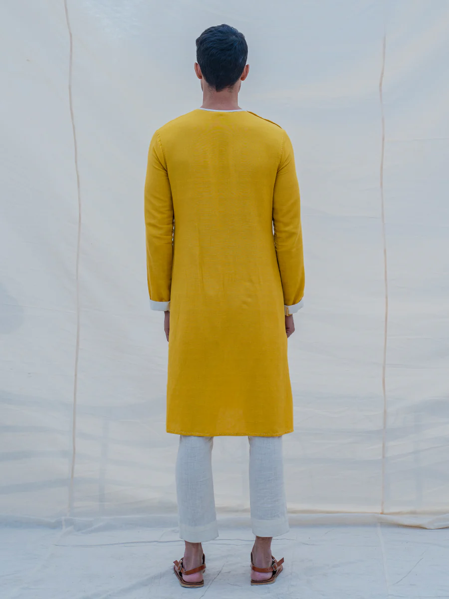 Cotton X Linen Indisputably Yellow Kurta - Image 4