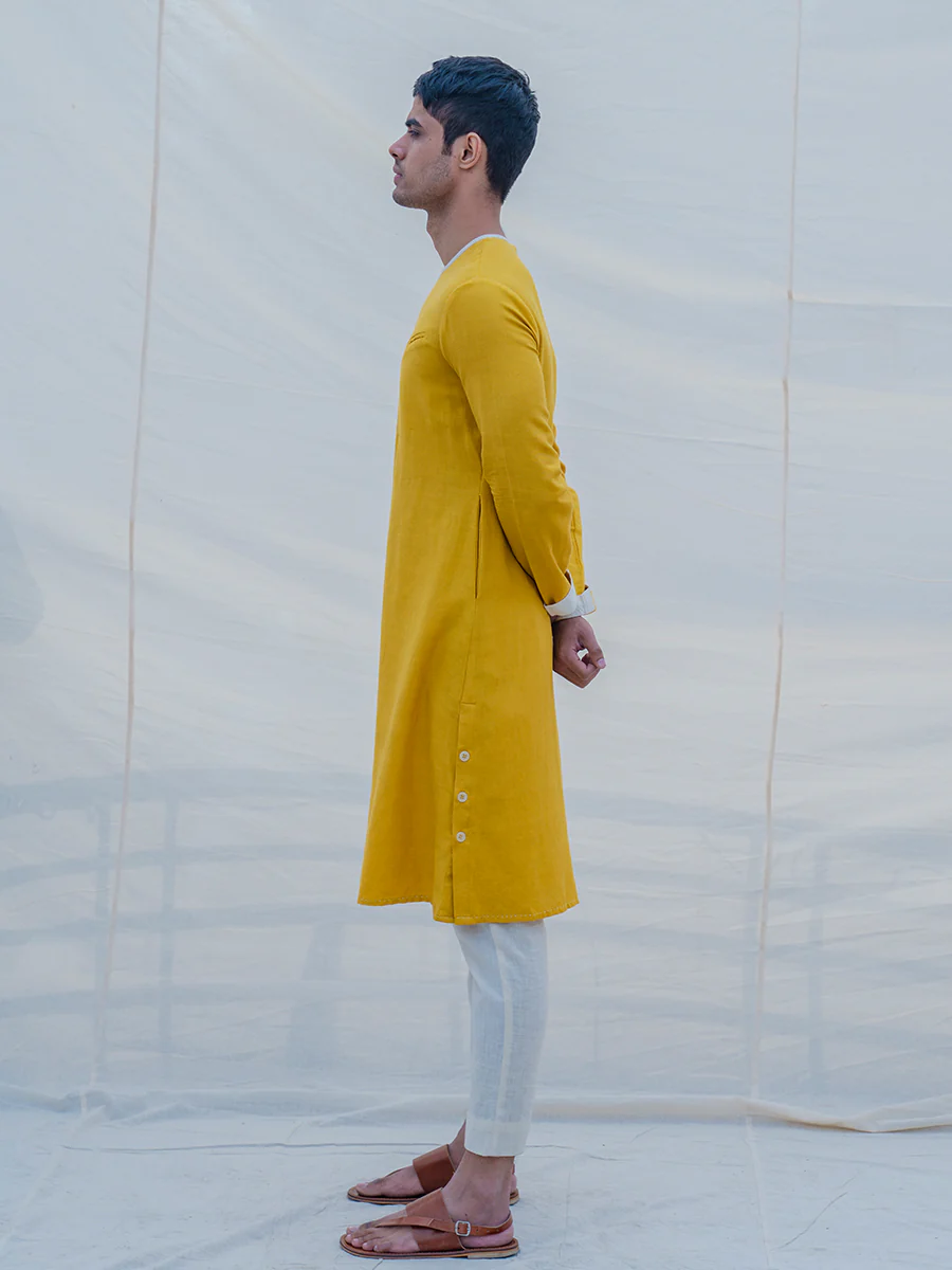 Cotton X Linen Indisputably Yellow Kurta - Image 5