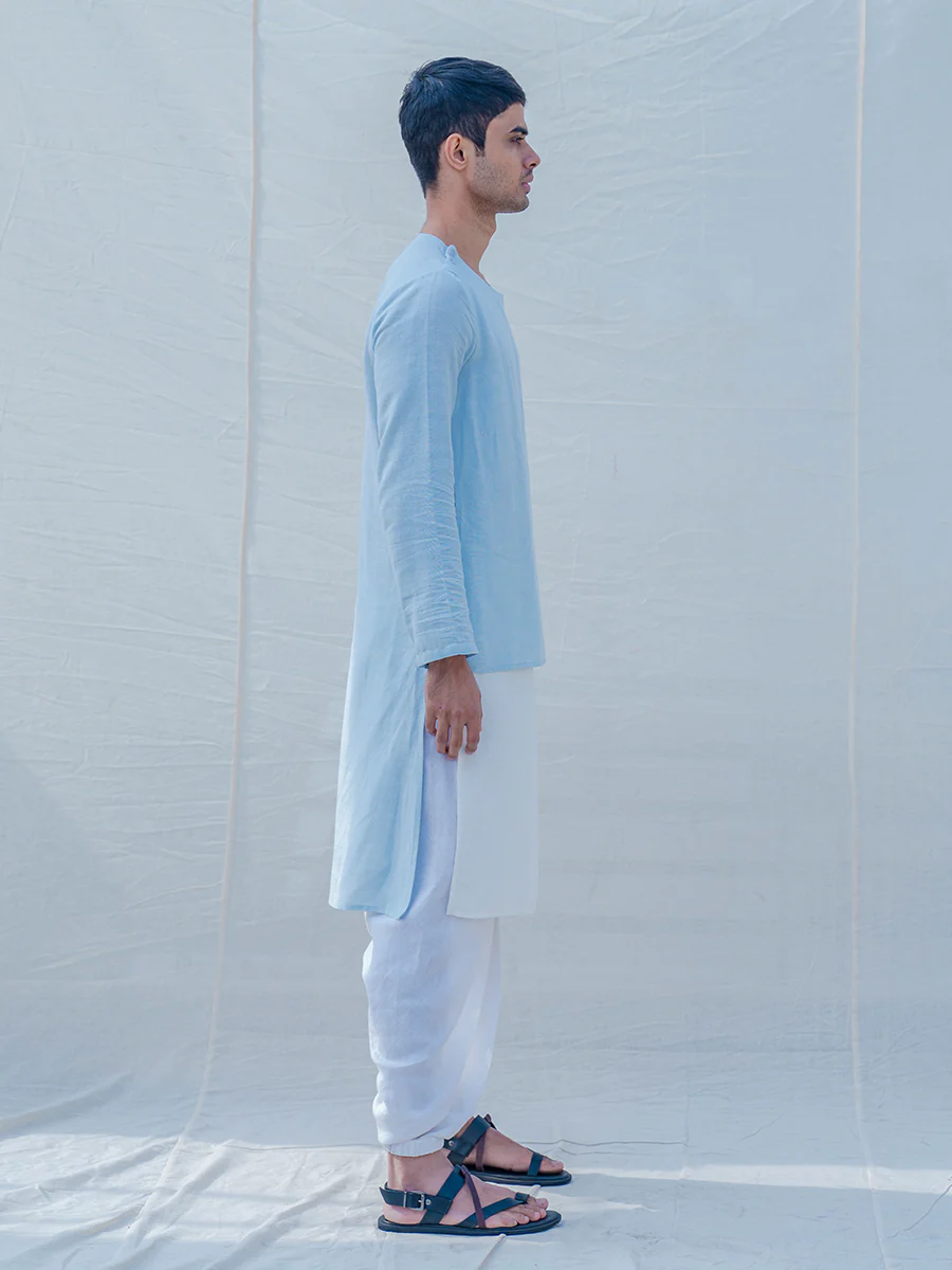 Cotton X Linen Sky Blue Kurta - Image 3