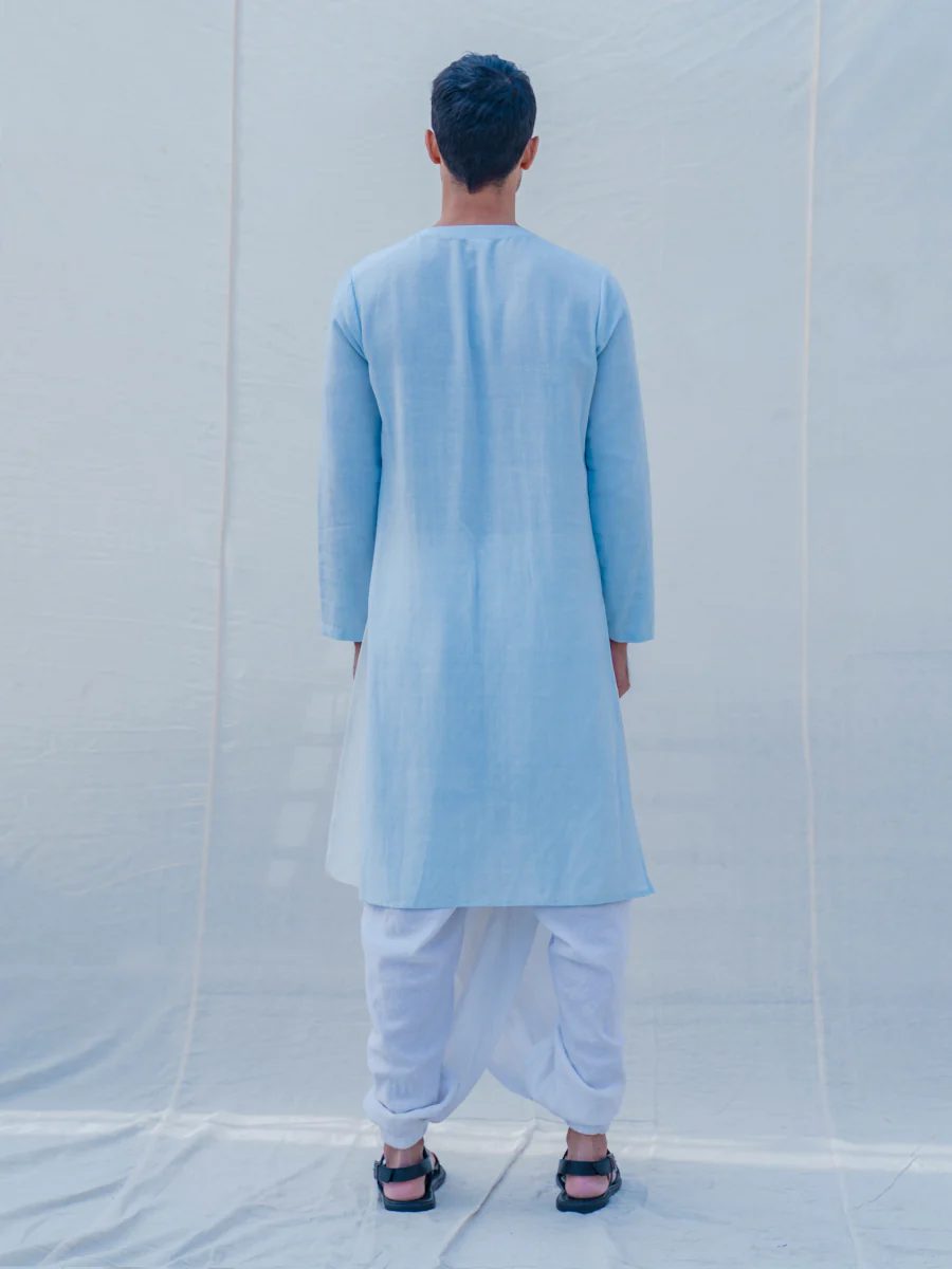 Cotton X Linen Sky Blue Kurta - Image 4