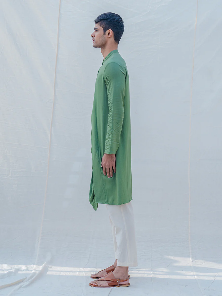 Cotton X Rayon Green Cowl Kurta - Image 3