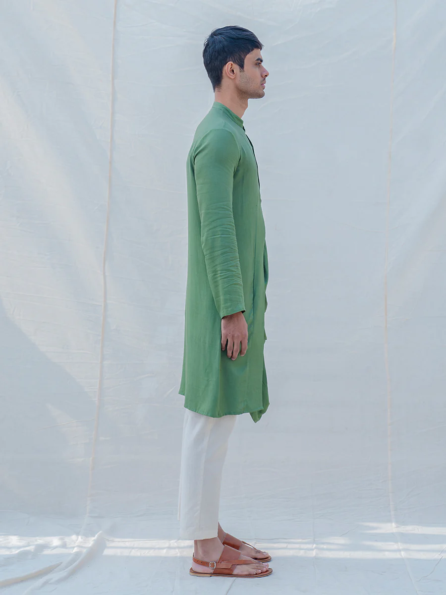 Cotton X Rayon Green Cowl Kurta - Image 4