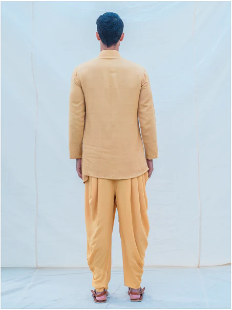 Beige Gold Overlap Kurta - Image 2
