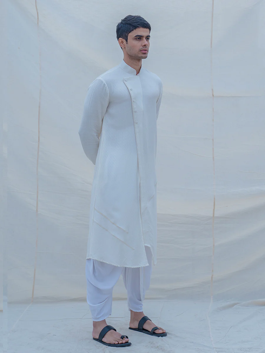 Off White Cotton Kurta - Image 3