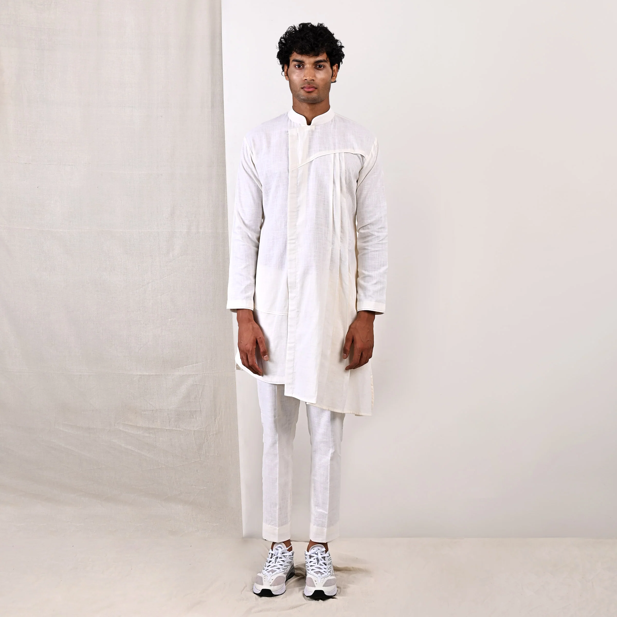 Landon - Off White Asymmetrical Pleated Kurta Set