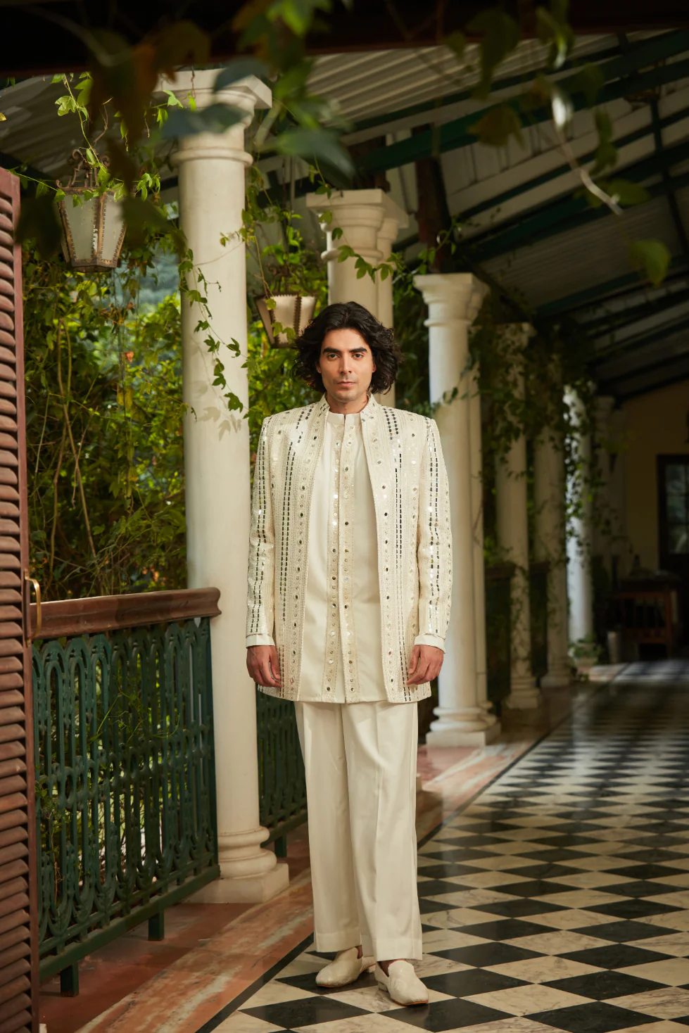 Leono - Embroidered Indowestern set in Milky White - Image 11