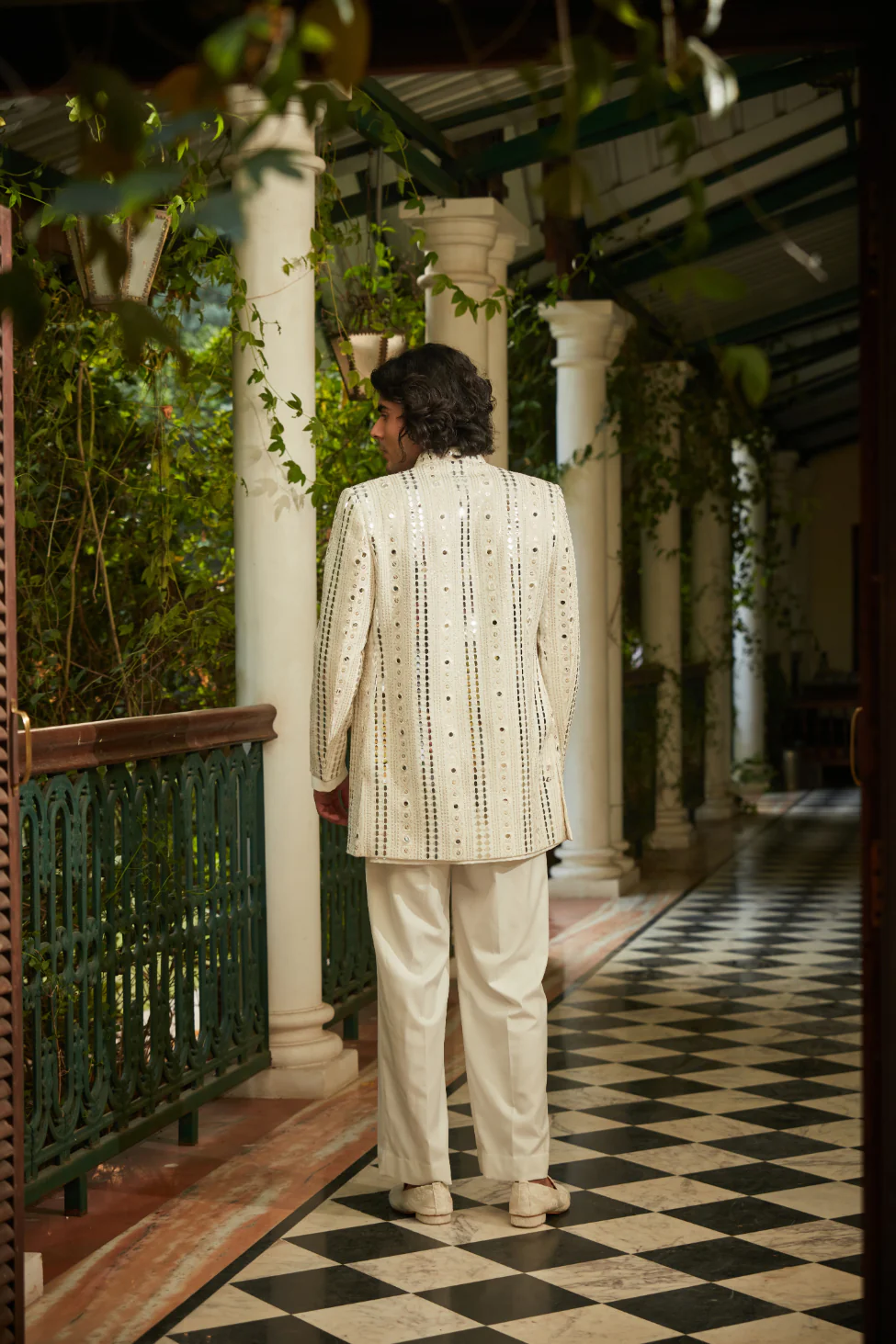 Leono - Embroidered Indowestern set in Milky White - Image 5