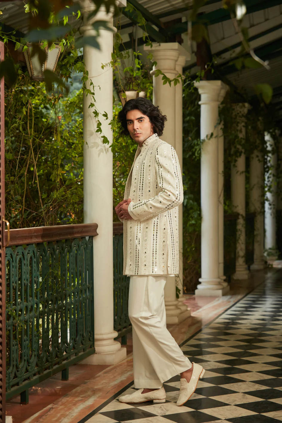 Leono - Embroidered Indowestern set in Milky White - Image 8