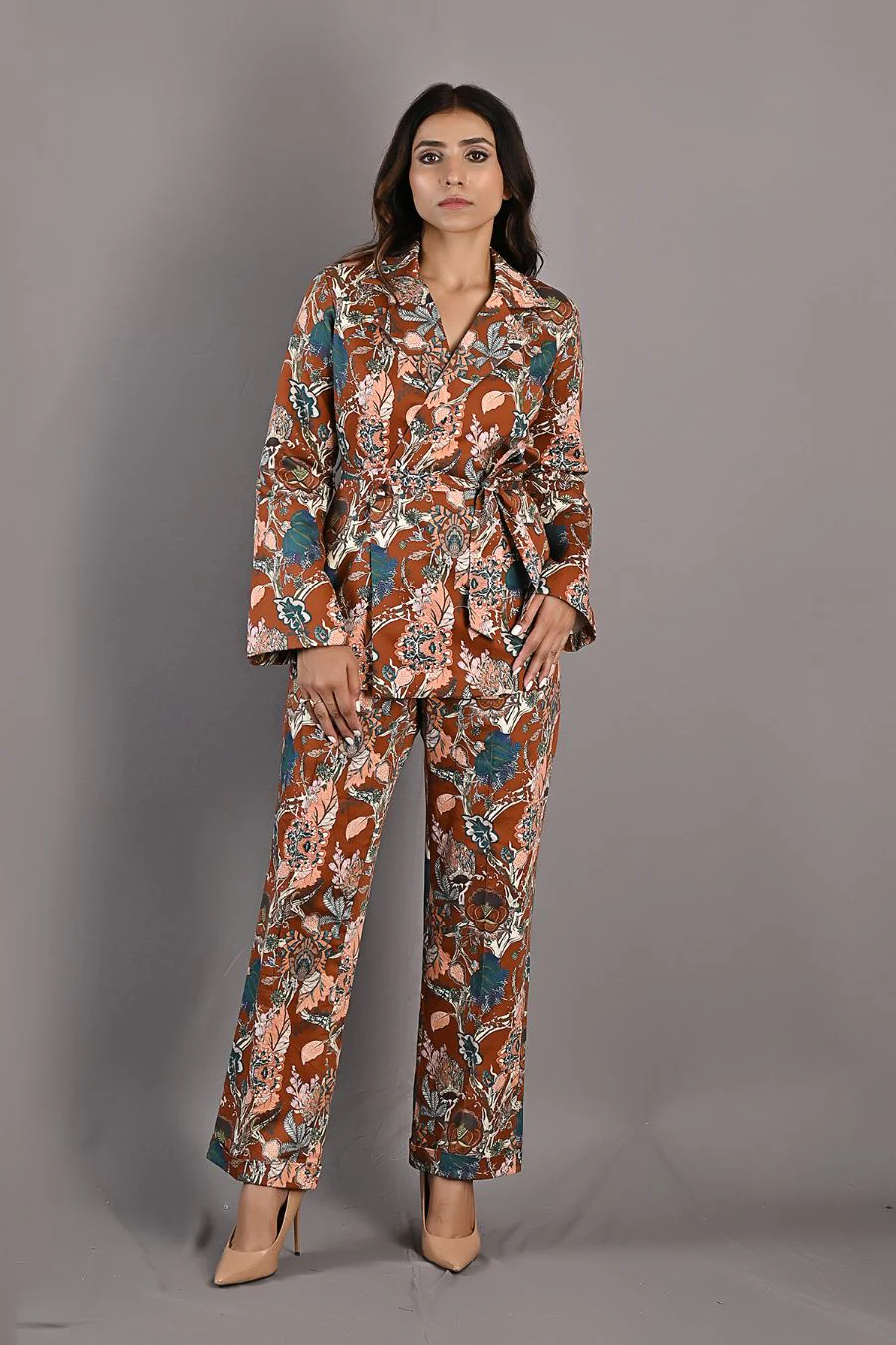 Liana- Maroon & Multi Printed Jacket Set - Image 4