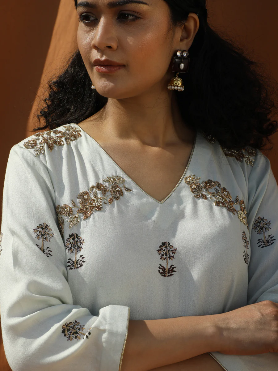 Mesme- Light Mint Green Block Printed Tunic Dress Set - Image 4