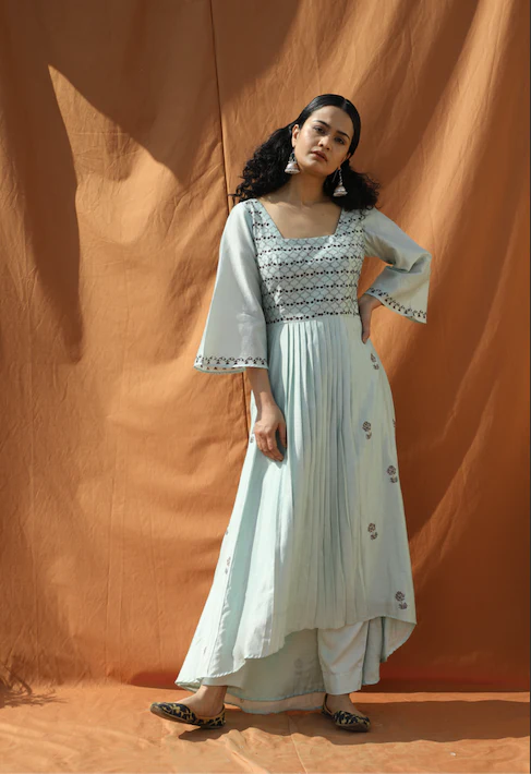 Grace- Light Mint Green Block Printed Tunic Set - Image 4