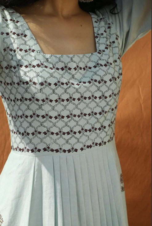Grace- Light Mint Green Block Printed Tunic Set - Image 6