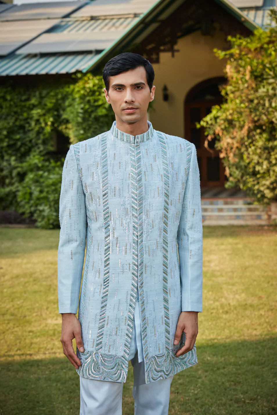 Lumière Light Blue embroidered Sherwani Set - Image 4