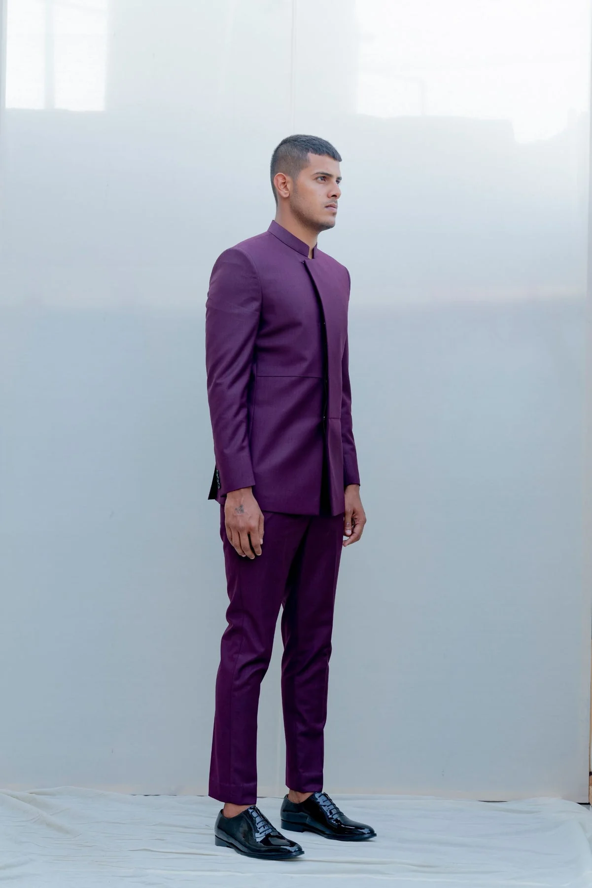 MAJESTIC- WINE ASYMMETRIC INDO-WESTERN JACKET SET - Image 3