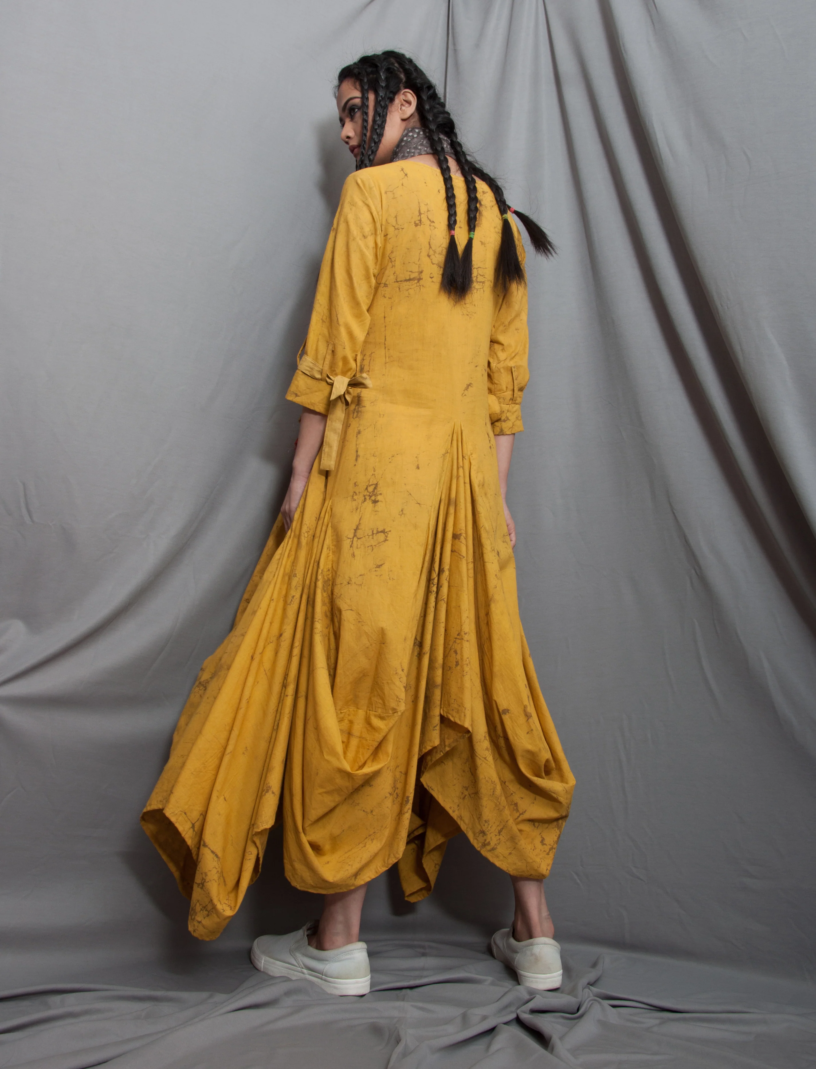 Margarita- Mustard Cowl Dress with Scarf - Image 5