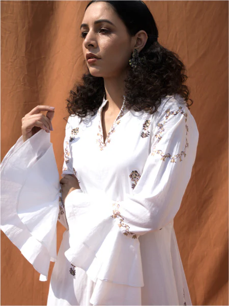 Claudia- White Block Printed Dress With Necklace - Image 4