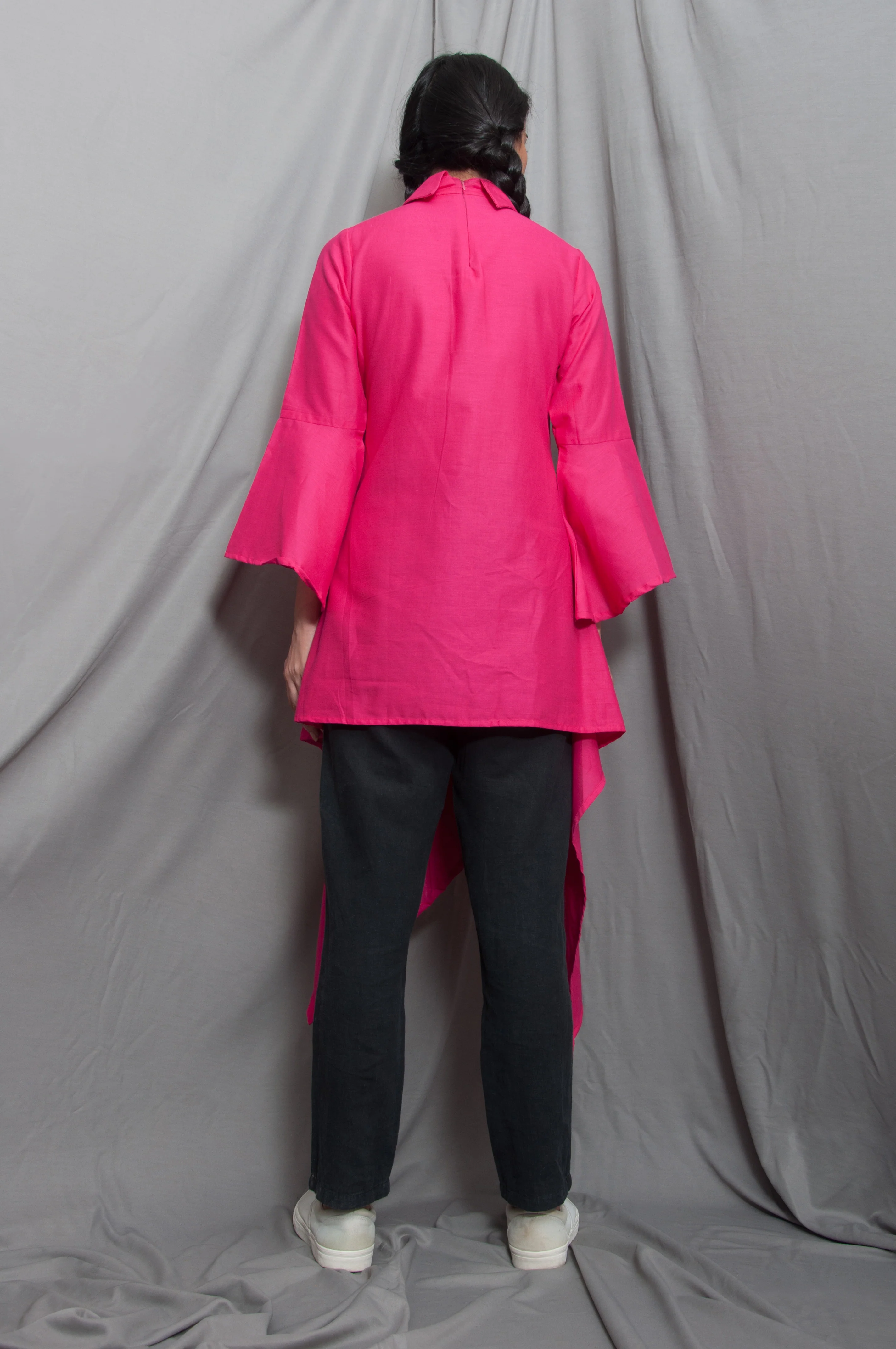 Maya- Pink Asymmetrical Frill Top - Image 3