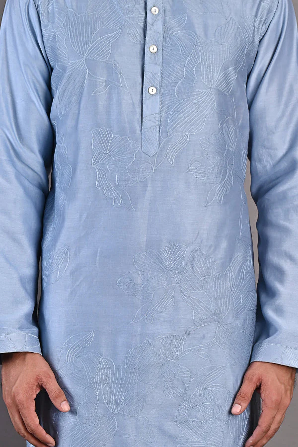 Mazus - Light Blue Embroidered Kurta Set - Image 2