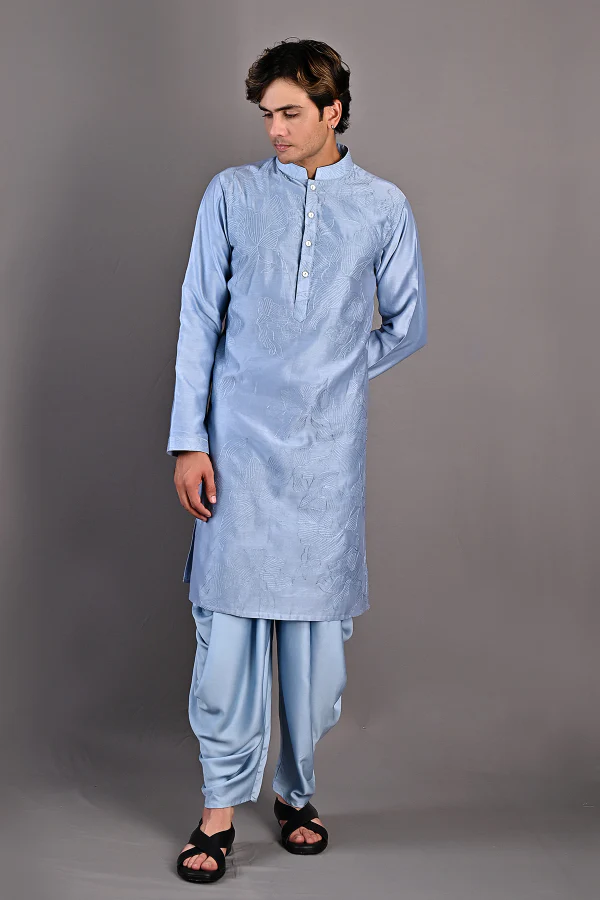 Mazus - Light Blue Abstract Embroidered Kurta Set - Image 3
