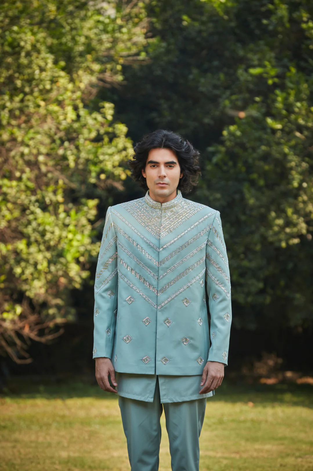 Melvin Mint Green Embroidered Bandgala Set - Image 4