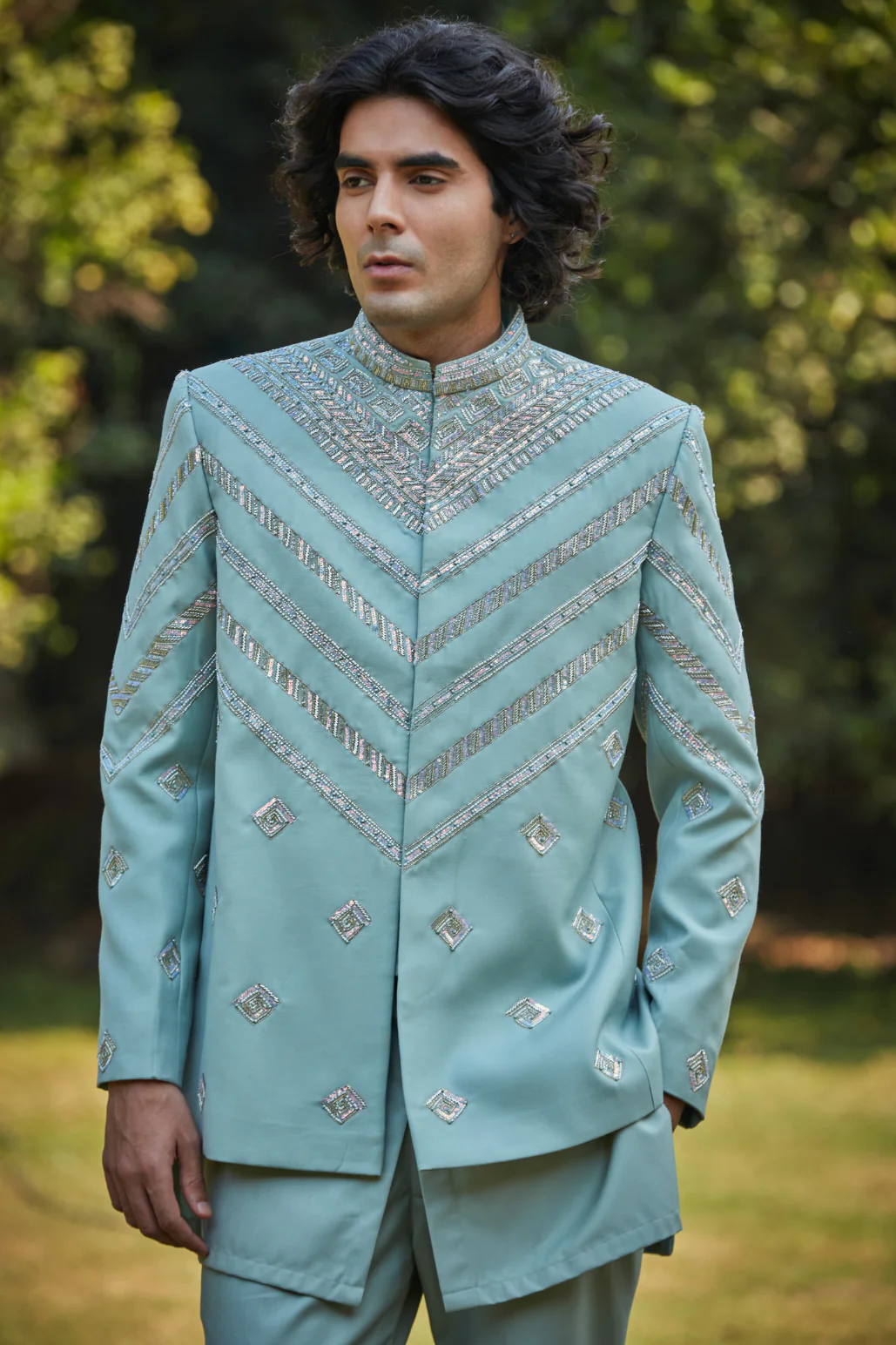 Melvin Mint Green Embroidered Bandgala Set - Image 5