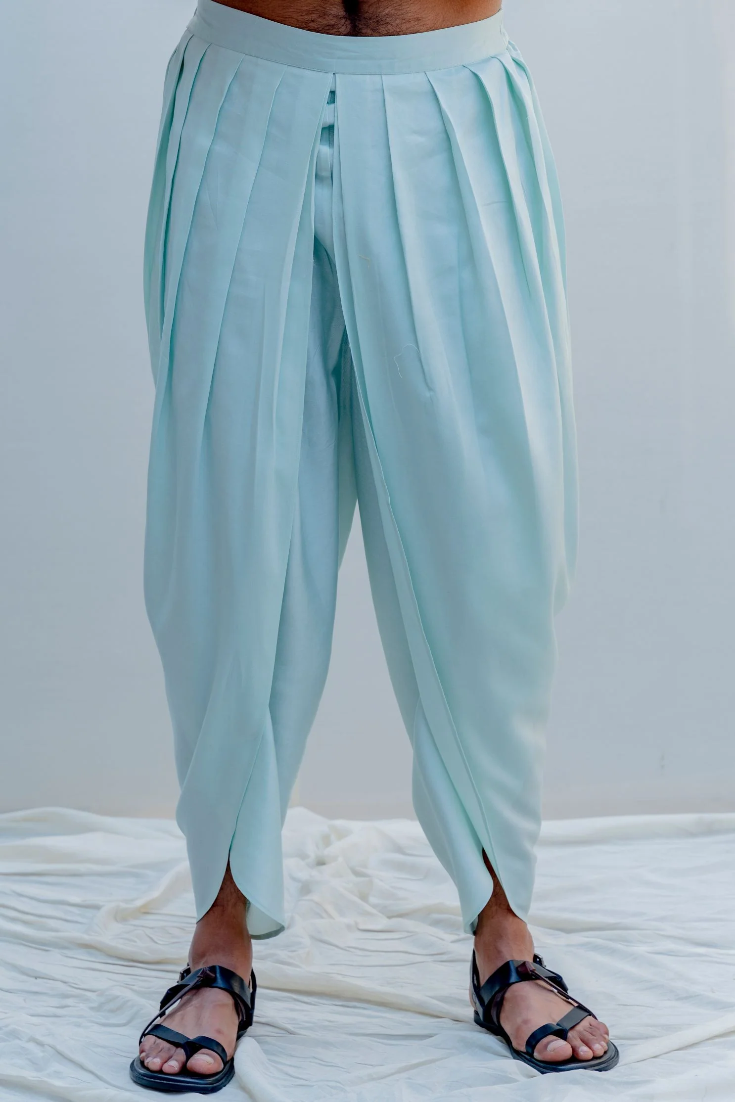 Mirjai- Light Blue Angrakha Kurta With Tulip Pants Set - Image 6