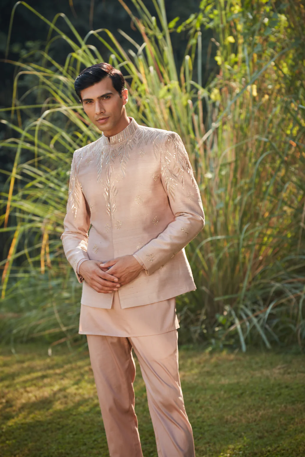 Monarque - Embroidered Indowestern in Champagne Color - Image 3