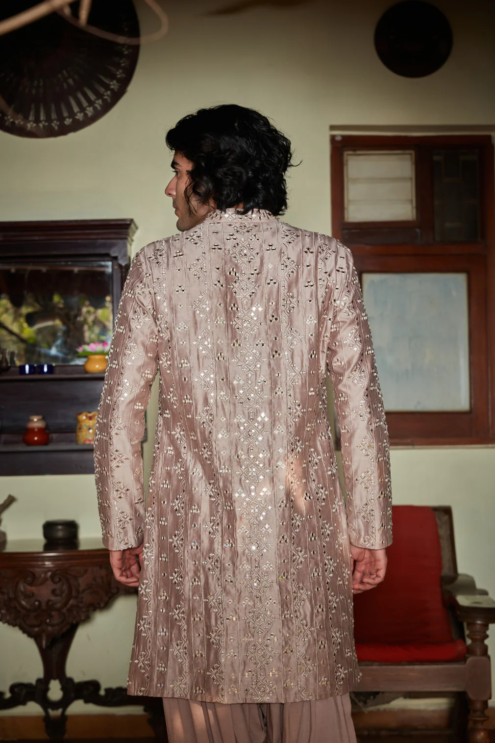 Nouveau- Embroidered Kurta set in Champagne color - Image 5