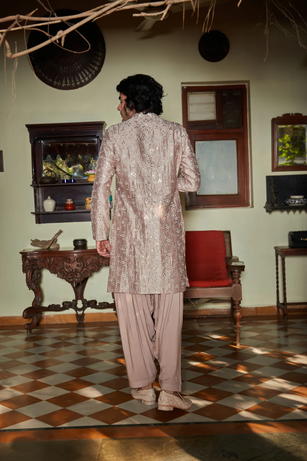 Nouveau- Embroidered Kurta set in Champagne color - Image 7
