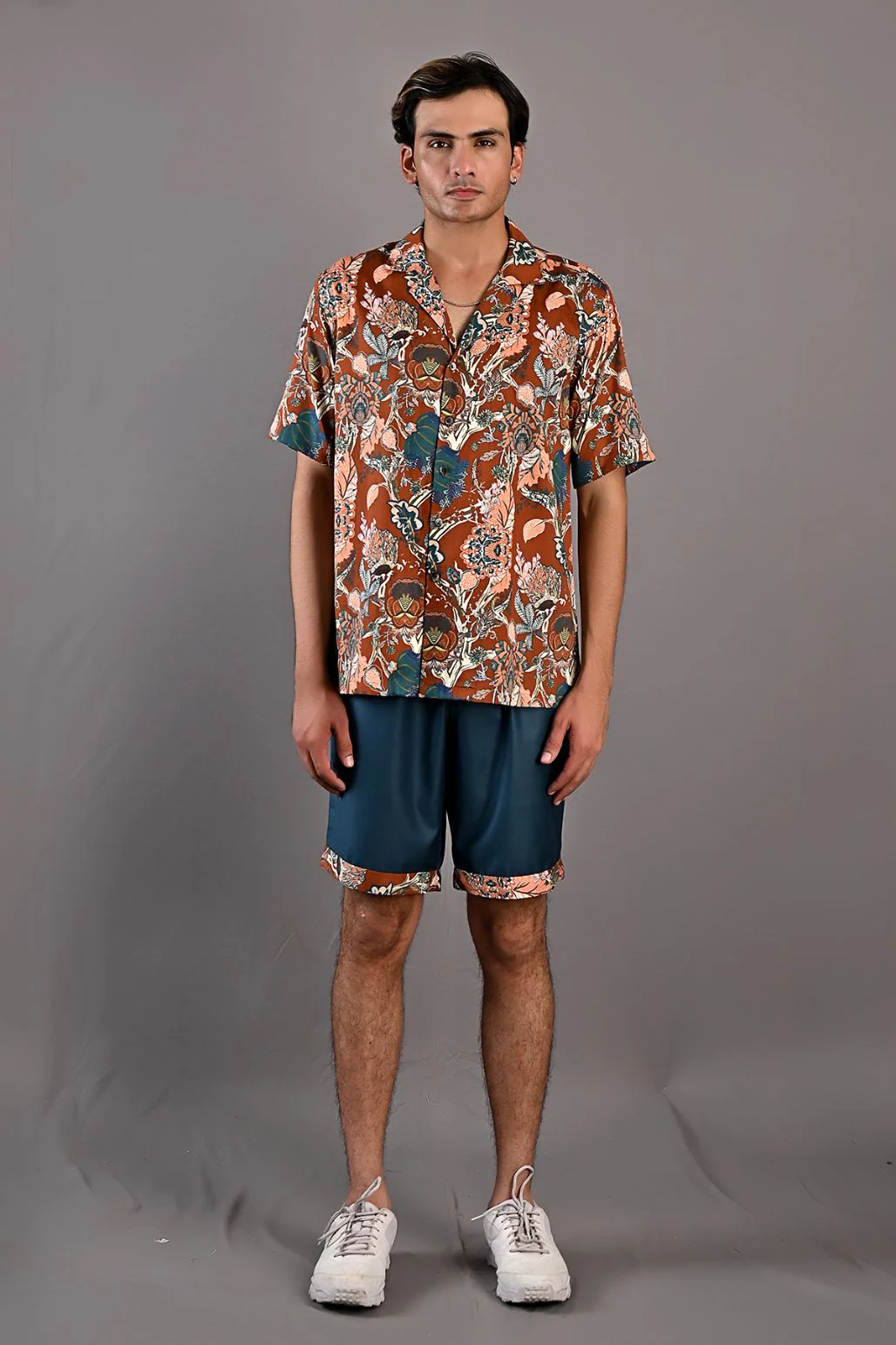 Oak- Maroon & Multi Printed Shirt with Teal Green Shorts Set