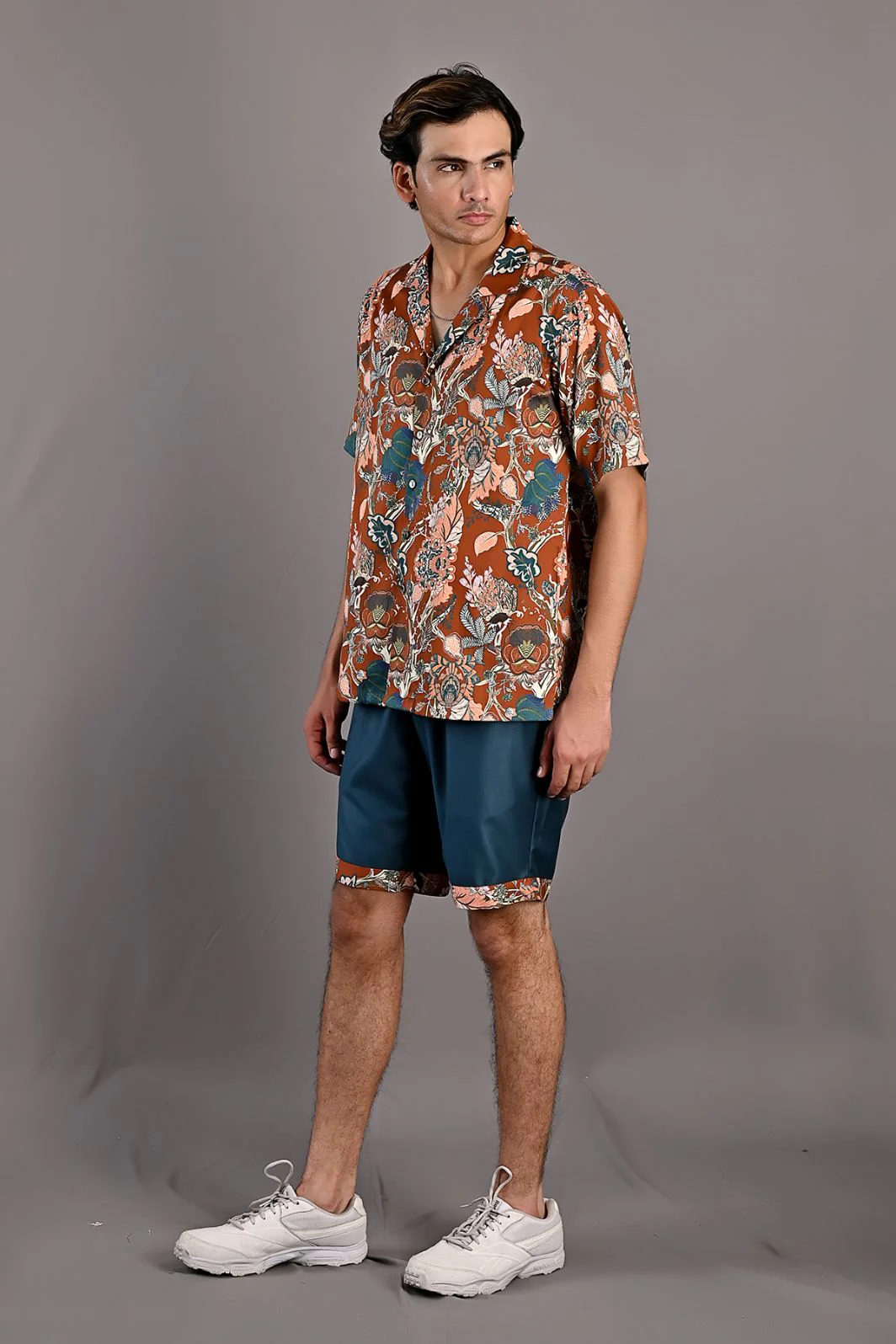 Oak- Maroon & Multi Printed Shirt with Teal Green Shorts Set - Image 2