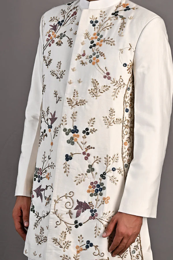 OAKLEY - OFF WHITE HAND EMBROIDERY SHERWANI JACKET SET - Image 5