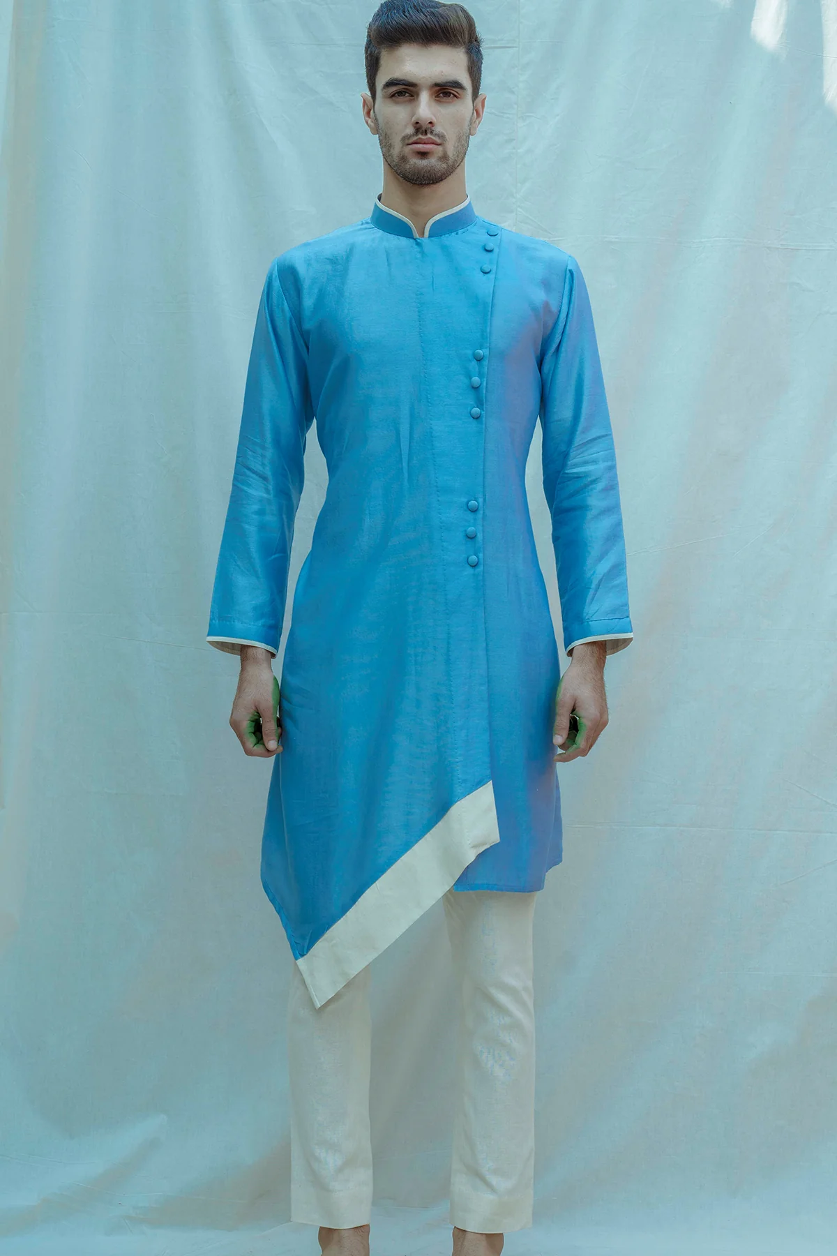 Overlapped Panel Kurta In Chanderi Silk