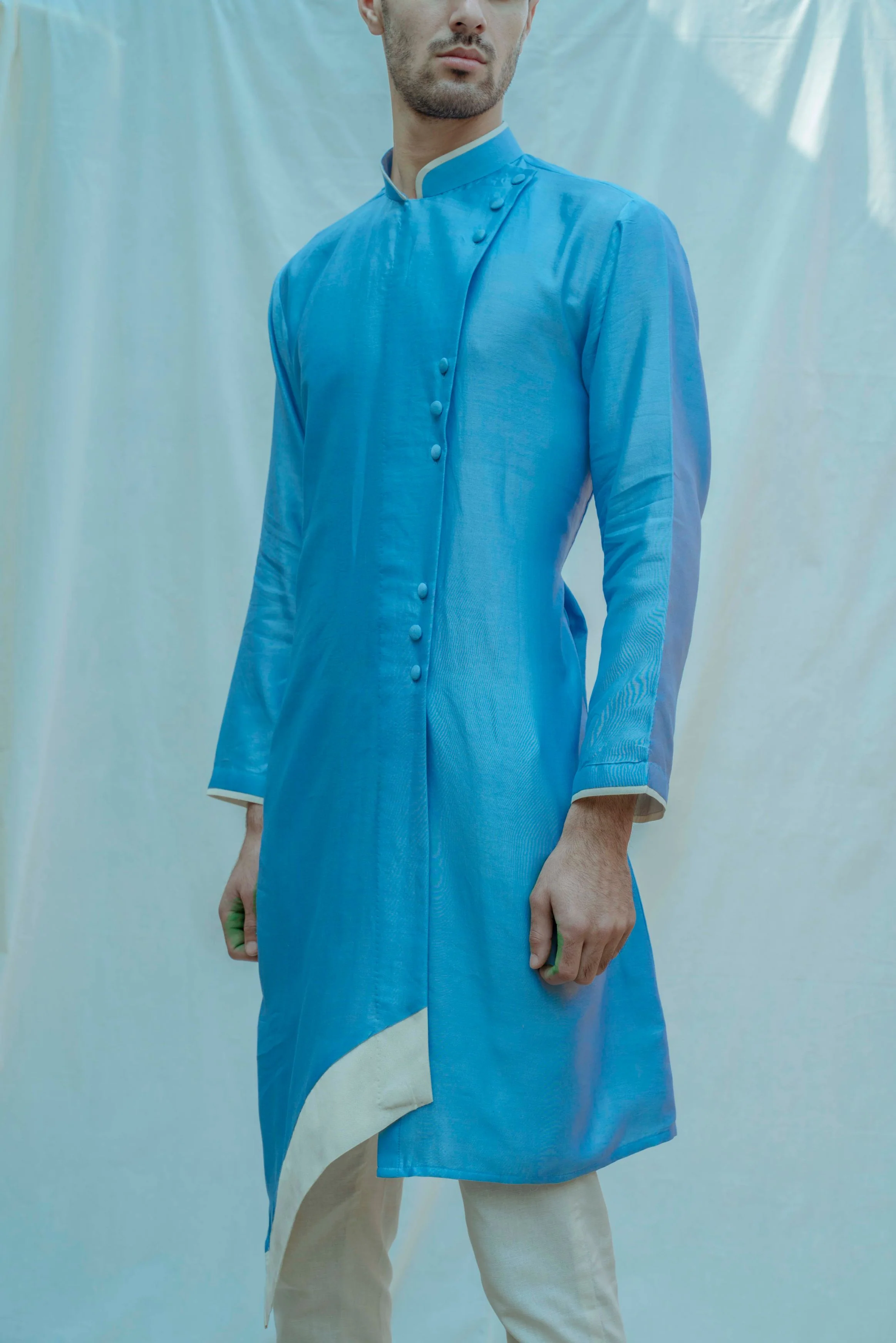 Overlapped Panel Kurta In Chanderi Silk - Image 2