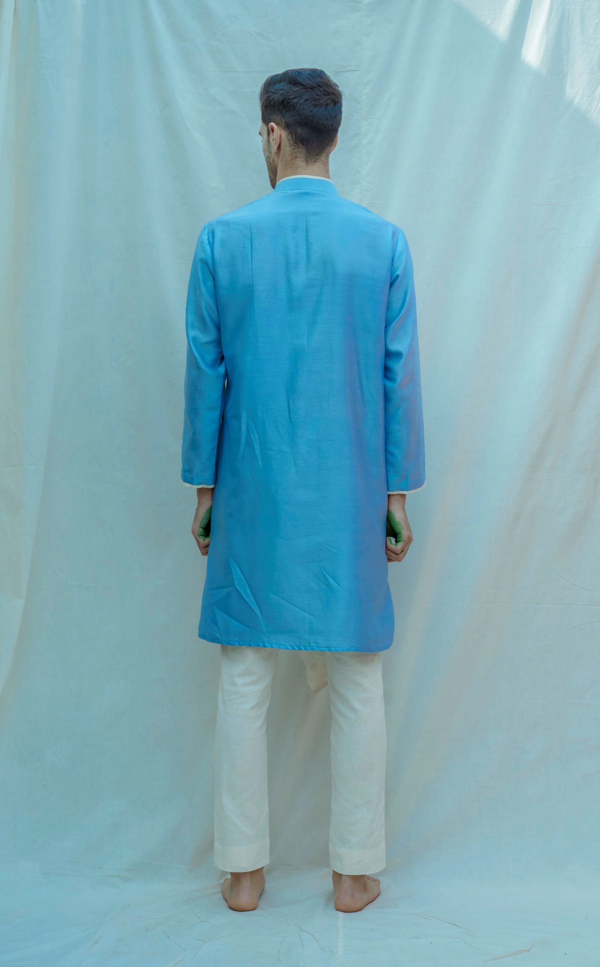Chanderi Silk - Blue Overlapped Panel Kurta Set - Image 3