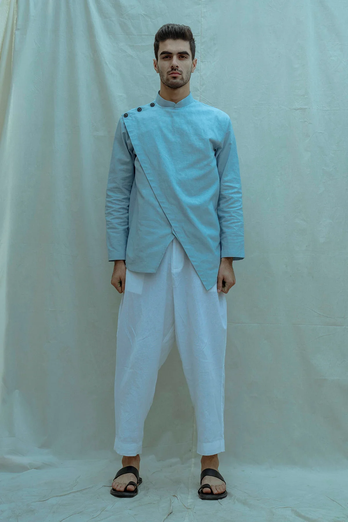 OVERLAPPED SHIRT KURTA IN LIGHT BLUE