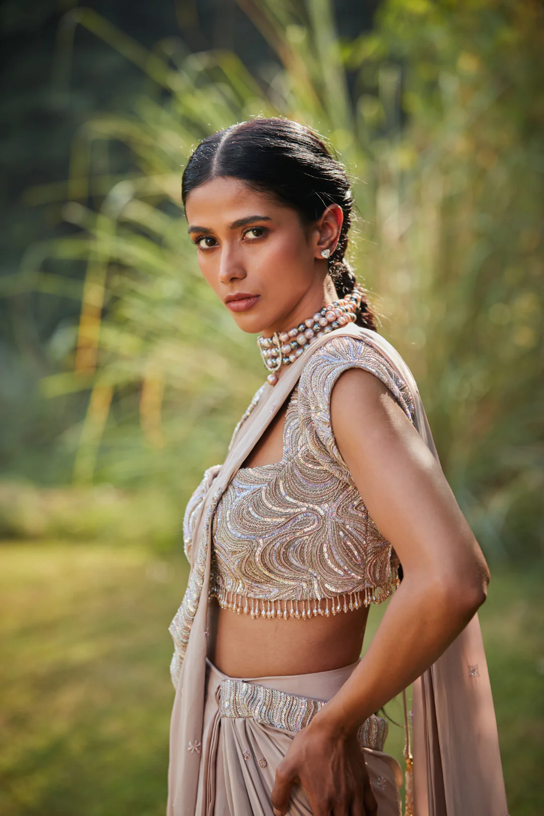 Pamela Champagne Draped Saree - Image 3